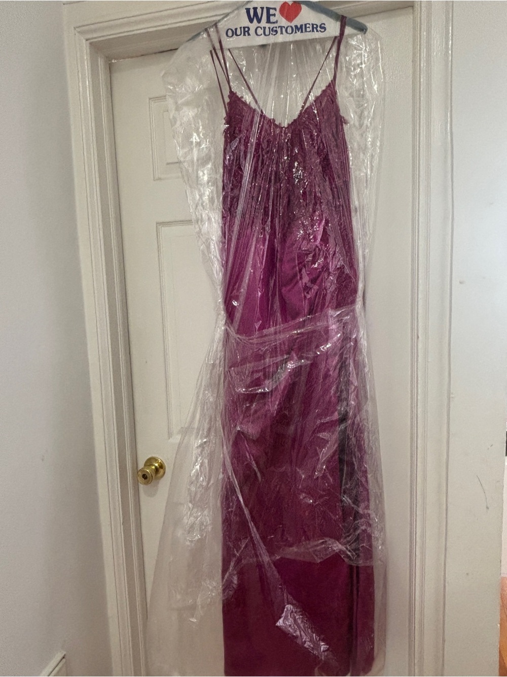 JJs House Deep Fuchsia Slip Dress with Lace Accents